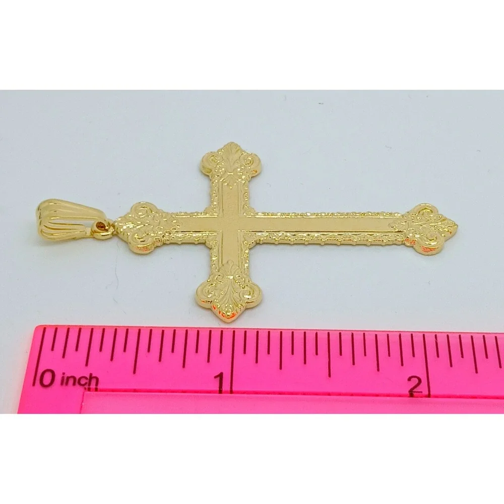 Karatbond Vintage Y2K Gold Ornate Fleur-de-lis Cross Pendant Made in USA NOS
